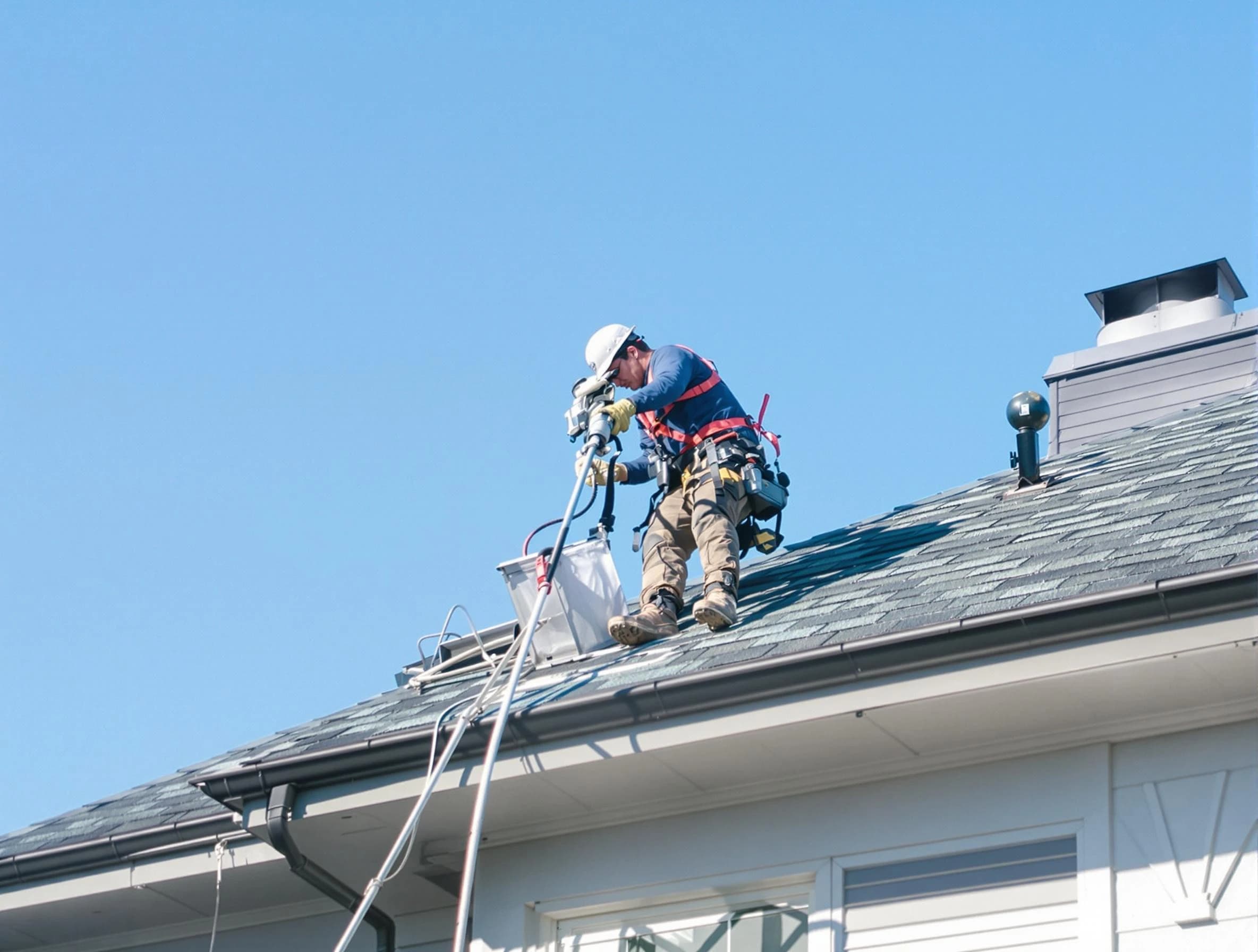 Aliquippa Dryer Vent Cleaning certified technician cleaning a roof-mounted dryer vent system in Aliquippa