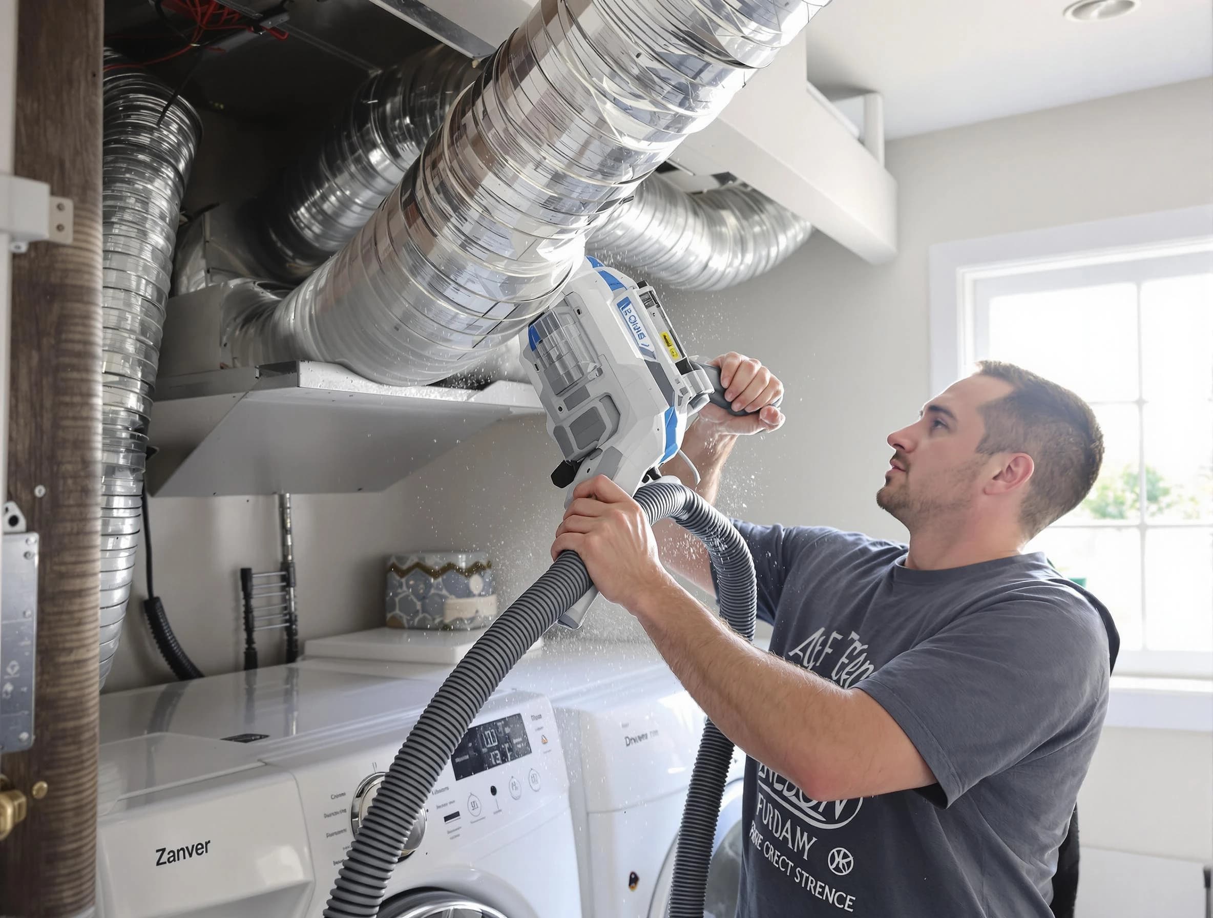Aliquippa Dryer Vent Cleaning specialist cleaning deep within a dryer vent duct system in Aliquippa