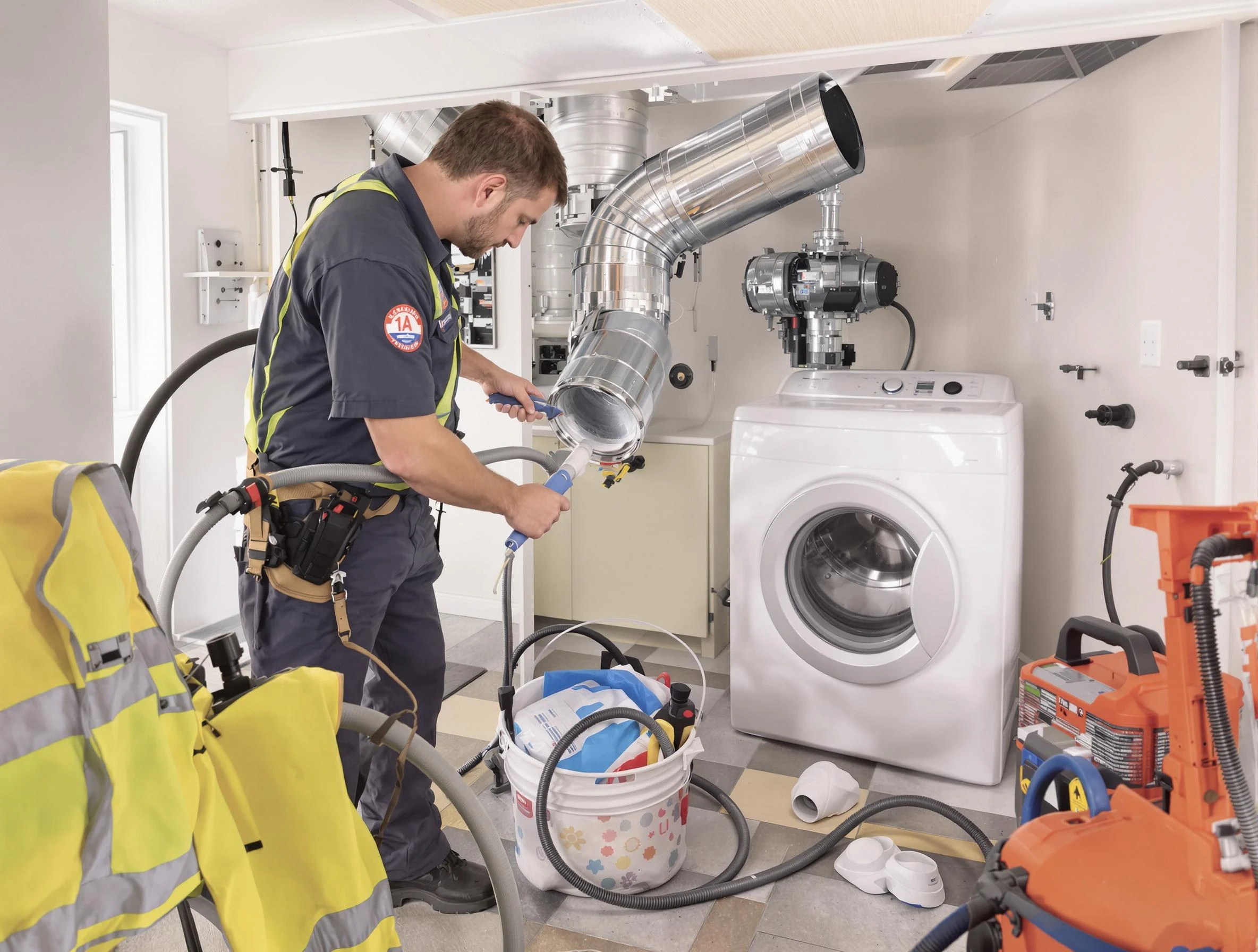 Aliquippa Dryer Vent Cleaning technician using specialized equipment to clear severe dryer vent blockage in Aliquippa