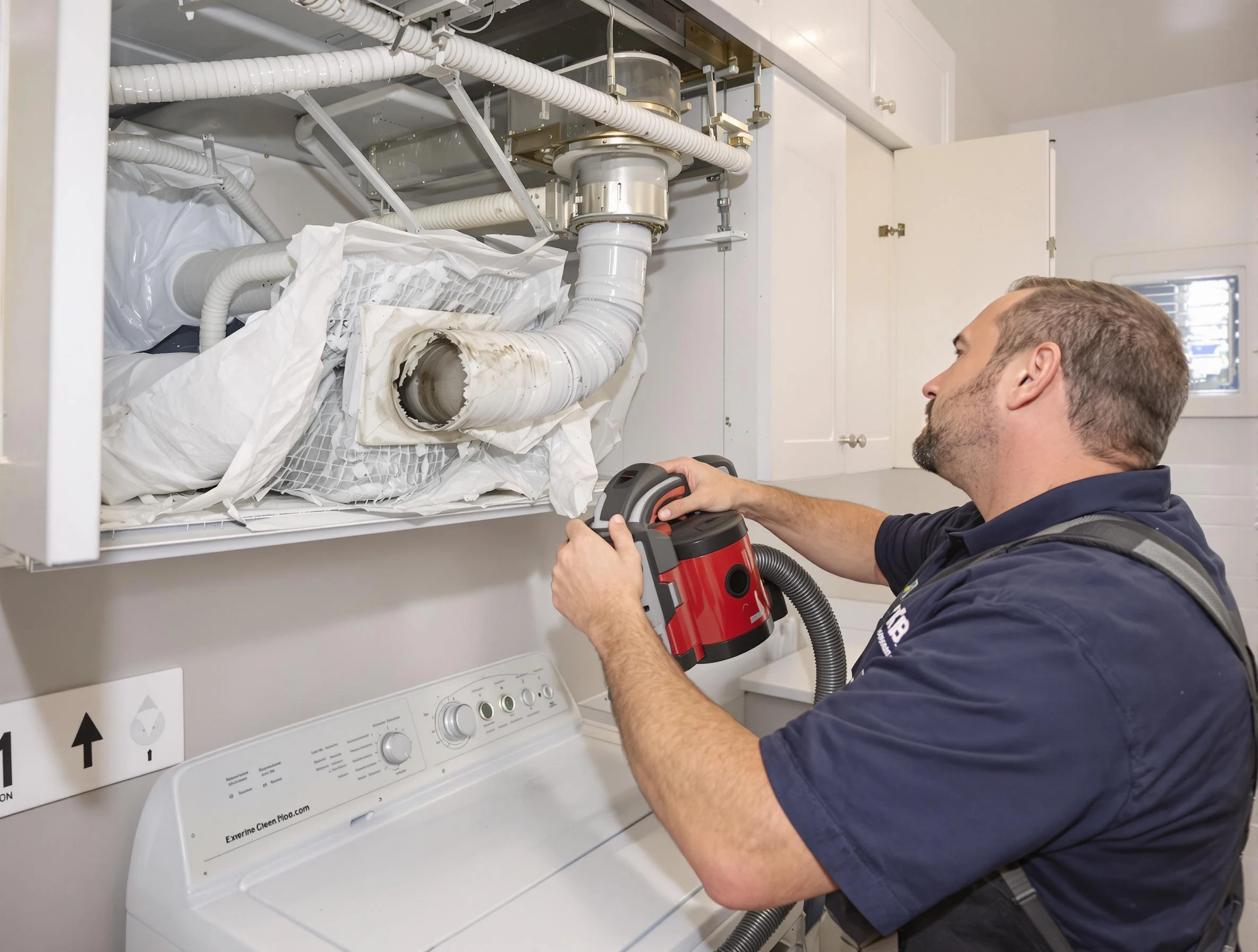 Aliquippa Dryer Vent Cleaning technician performing professional exhaust vent cleaning at a residential property in Aliquippa